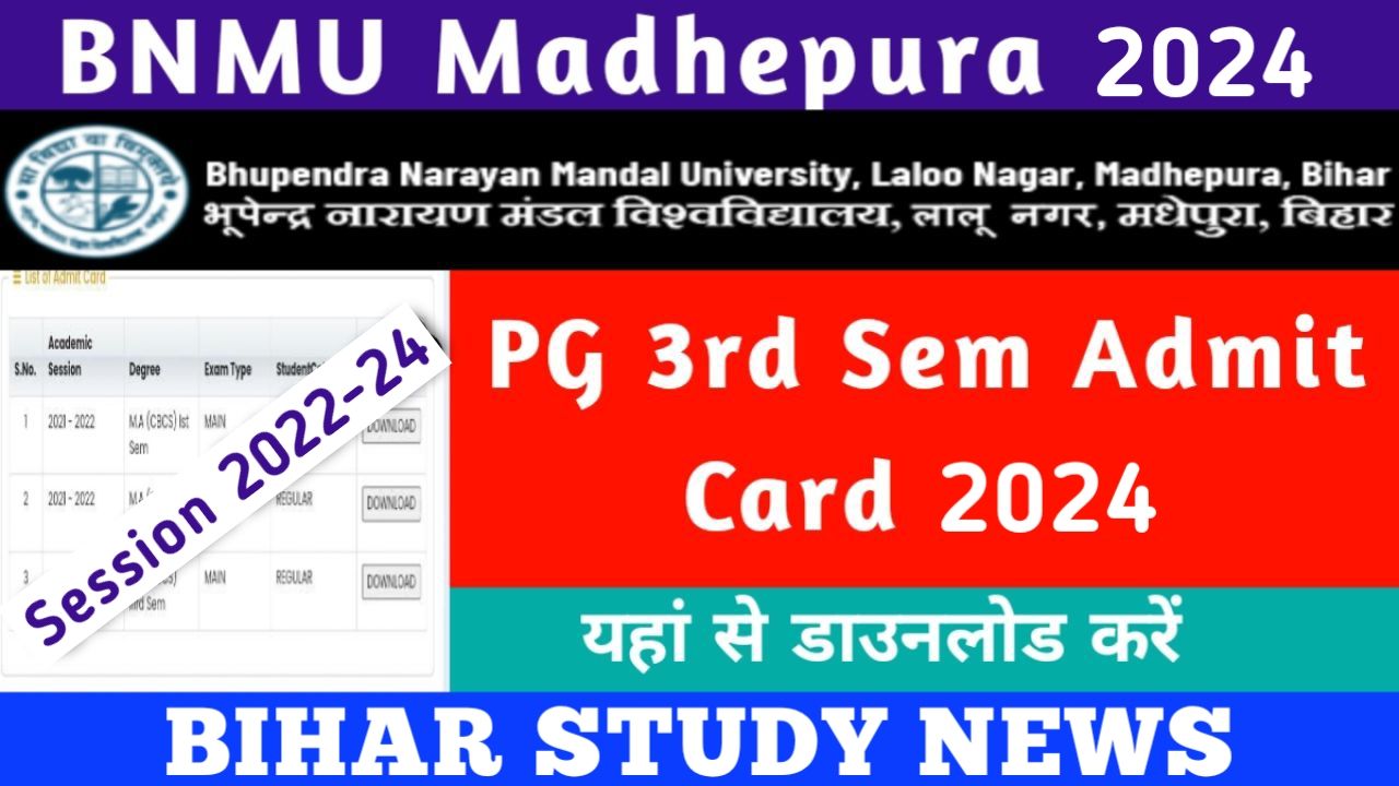 BNMU PG 3rd Sem Admit Card 2024