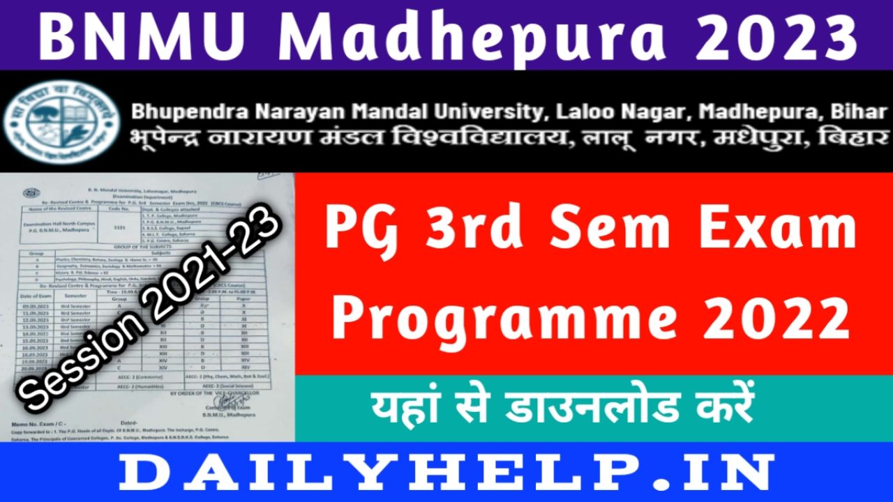 BNMU PG 3rd Sem Exam Programme 2022