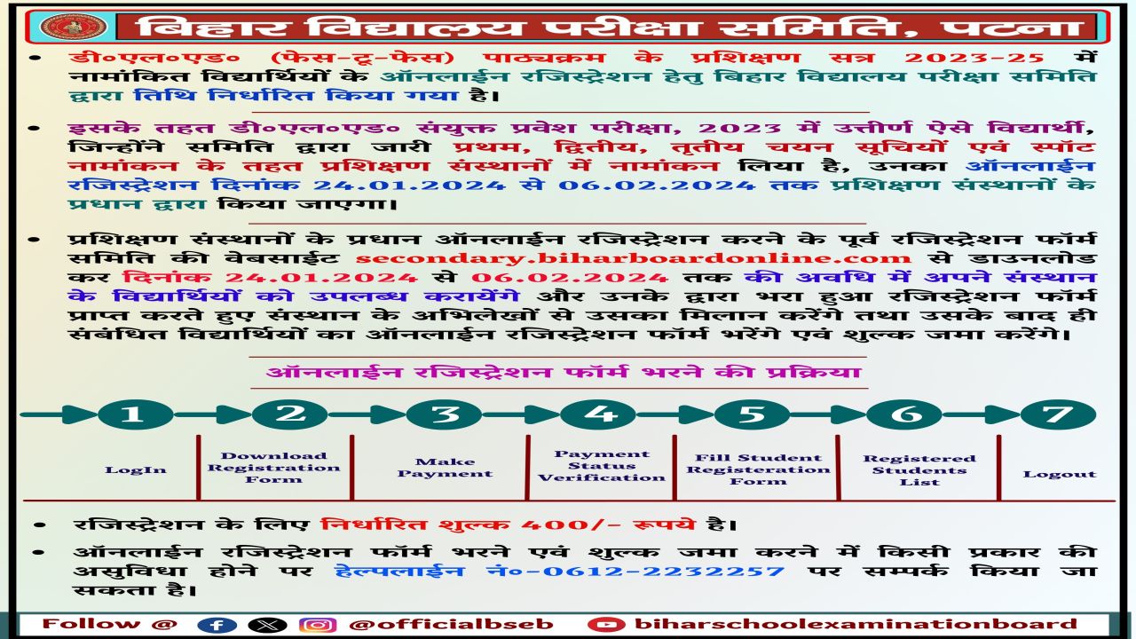 Bihar DElEd Registration 2024, session 2023-25