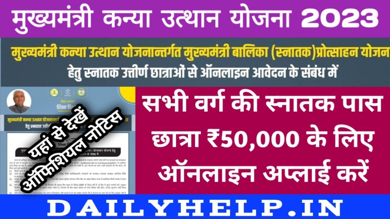 Mukhymantri Kanya Utthan Yojana Graduation Pass Apply 2023