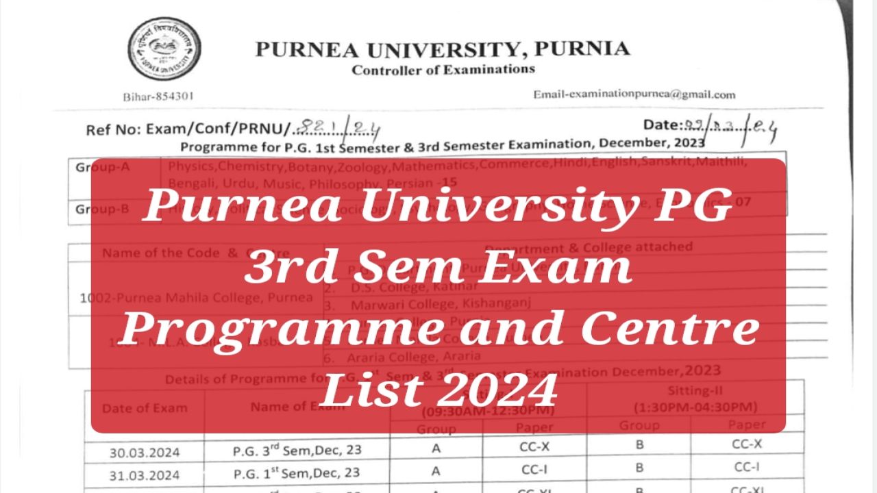 Purnea University PG 3rd Sem Exam Programme 2024