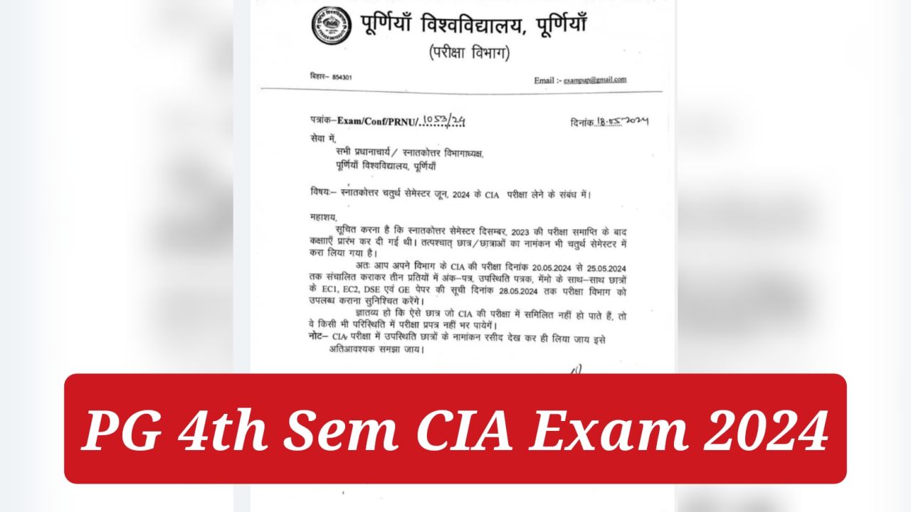 Purnea University PG 4th Sem CIA Exam 2024